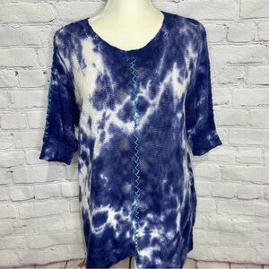 Sundance Zenia blue and white tie dyed short sleeve sweater